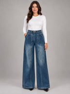 Women's Vintage Straight-Leg Jeans – Plus Size High Waist in Vintage Blue — front view