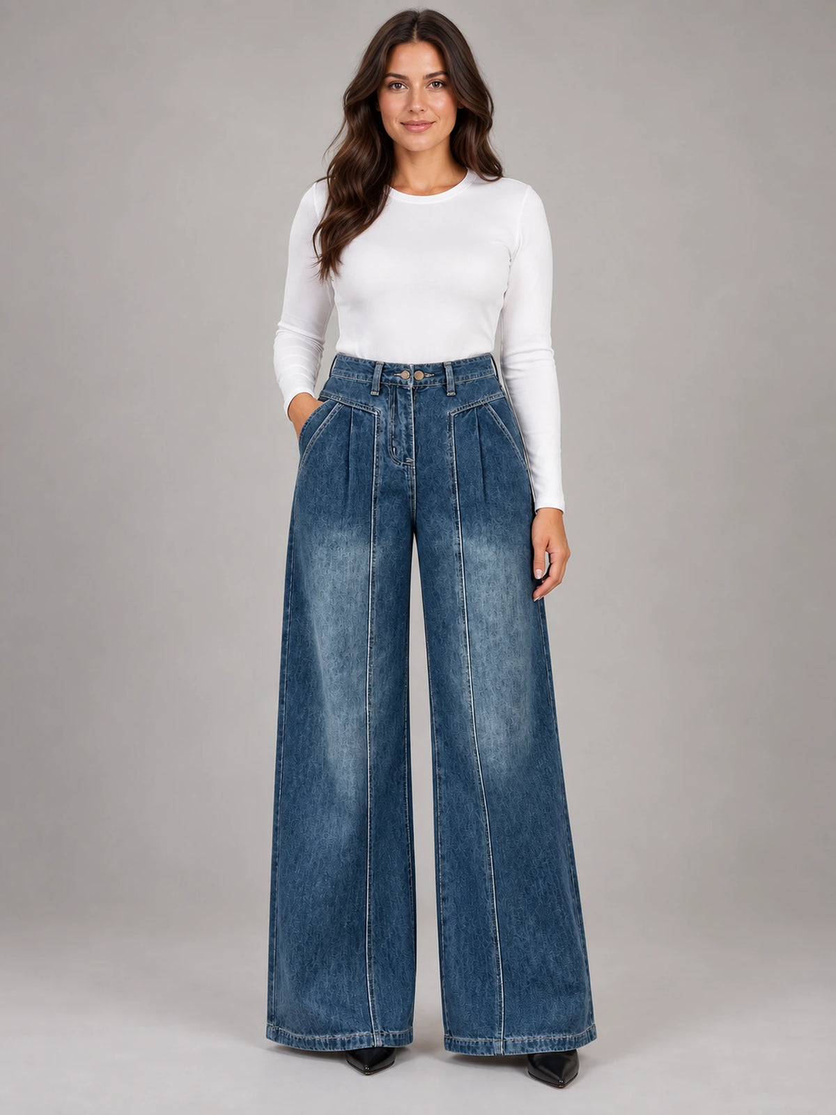 Women's Vintage Straight-Leg Jeans – Plus Size High Waist in Vintage Blue — front view