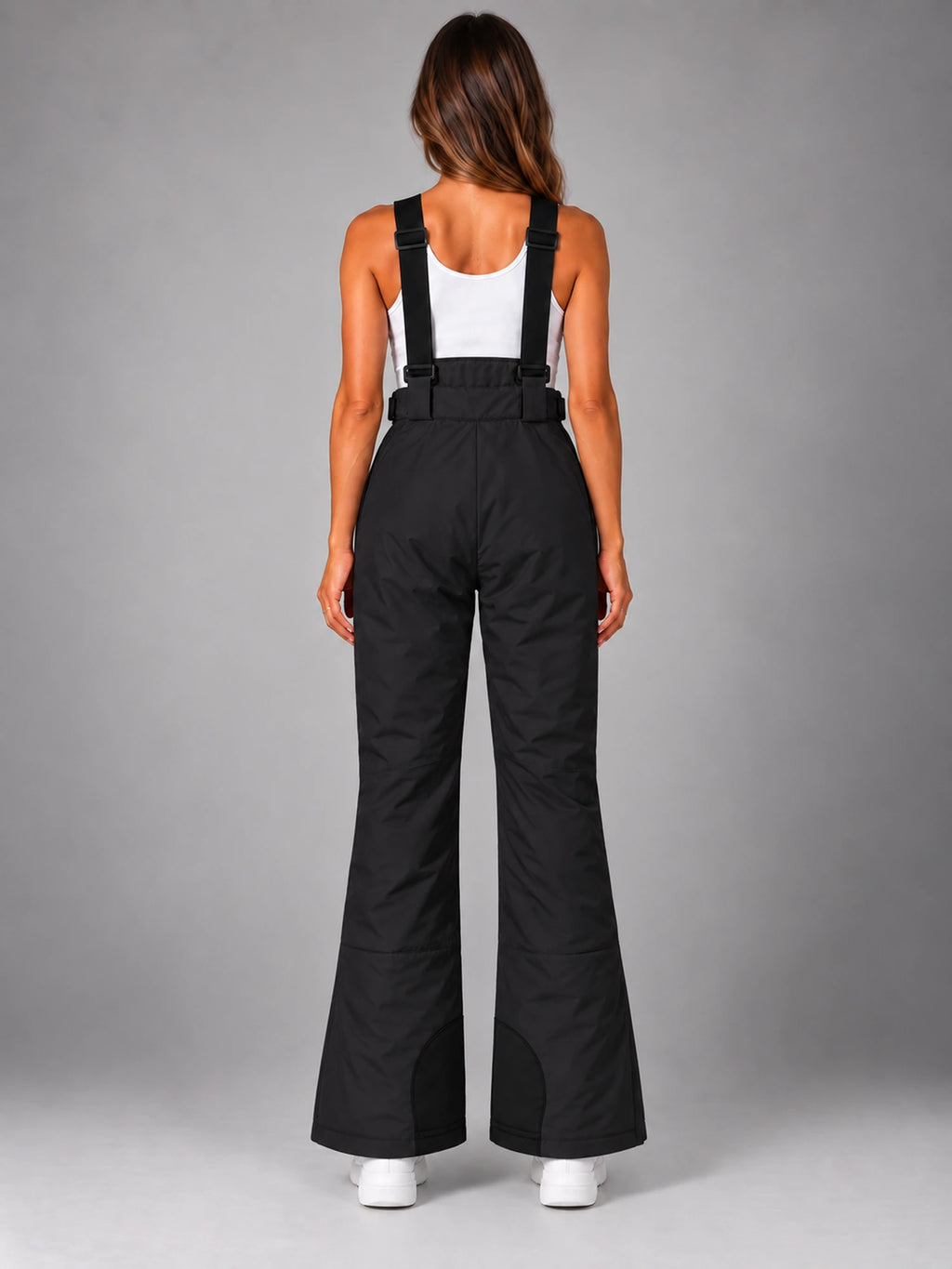 Women's Waterproof Ski Salopettes – Padded Bib Trousers in Black — back view