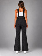Women's Waterproof Ski Salopettes – Padded Bib Trousers in Black — back view