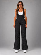Women's Waterproof Ski Salopettes – Padded Bib Trousers in Black — front view