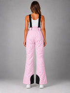 Women's Waterproof Ski Salopettes – Padded Bib Trousers in Pink — back view