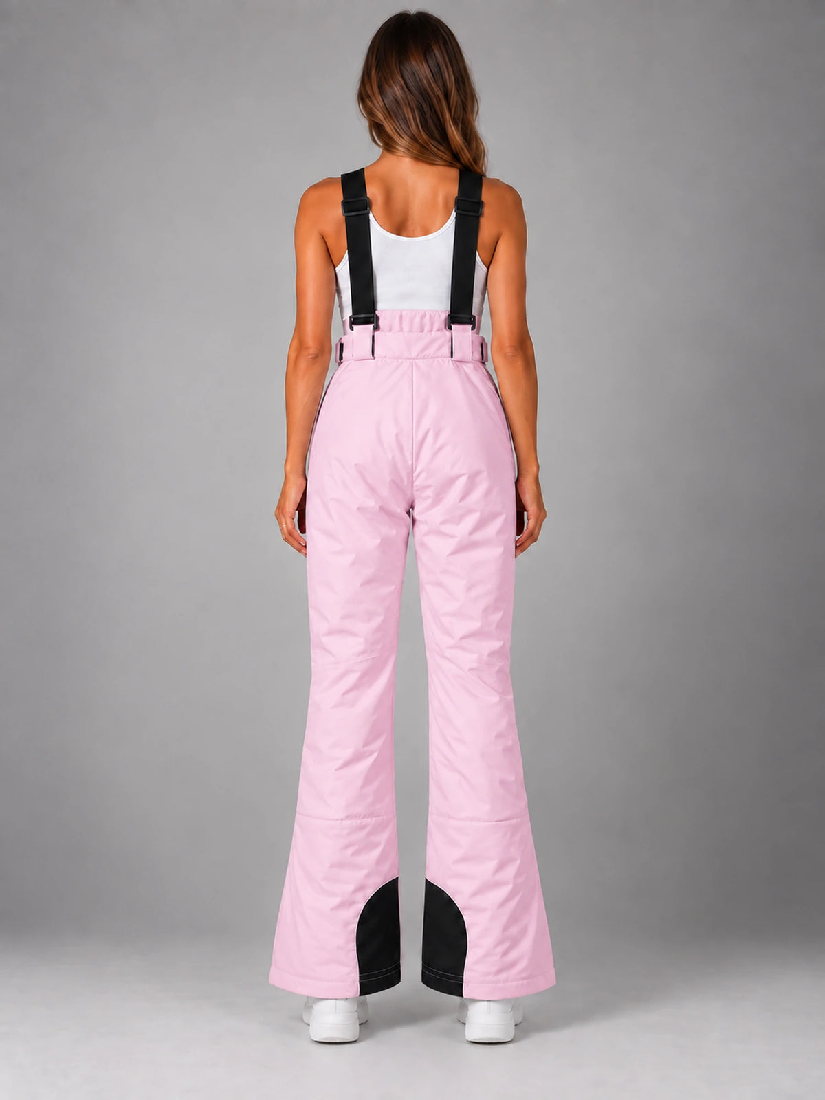 Women's Waterproof Ski Salopettes – Padded Bib Trousers in Pink — back view