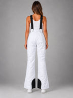 Women's Waterproof Ski Salopettes – Padded Bib Trousers in White — back view