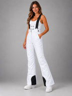 Women's Waterproof Ski Salopettes – Padded Bib Trousers in White — alternate view