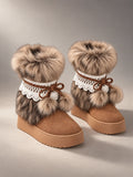 Women's Waterproof Snow Boots – Plush-Lined Platform Mid-Calf in Brown — front view