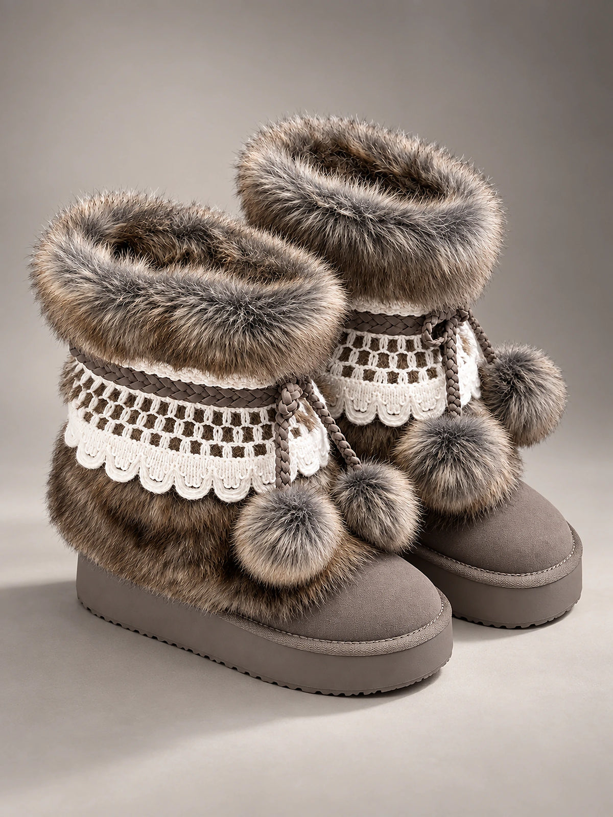 Women's Waterproof Snow Boots – Plush-Lined Platform Mid-Calf in Dark Grey — front view