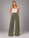 Women's Wide-Leg Suit Trousers – Pleated High Waist in Army Green — front view