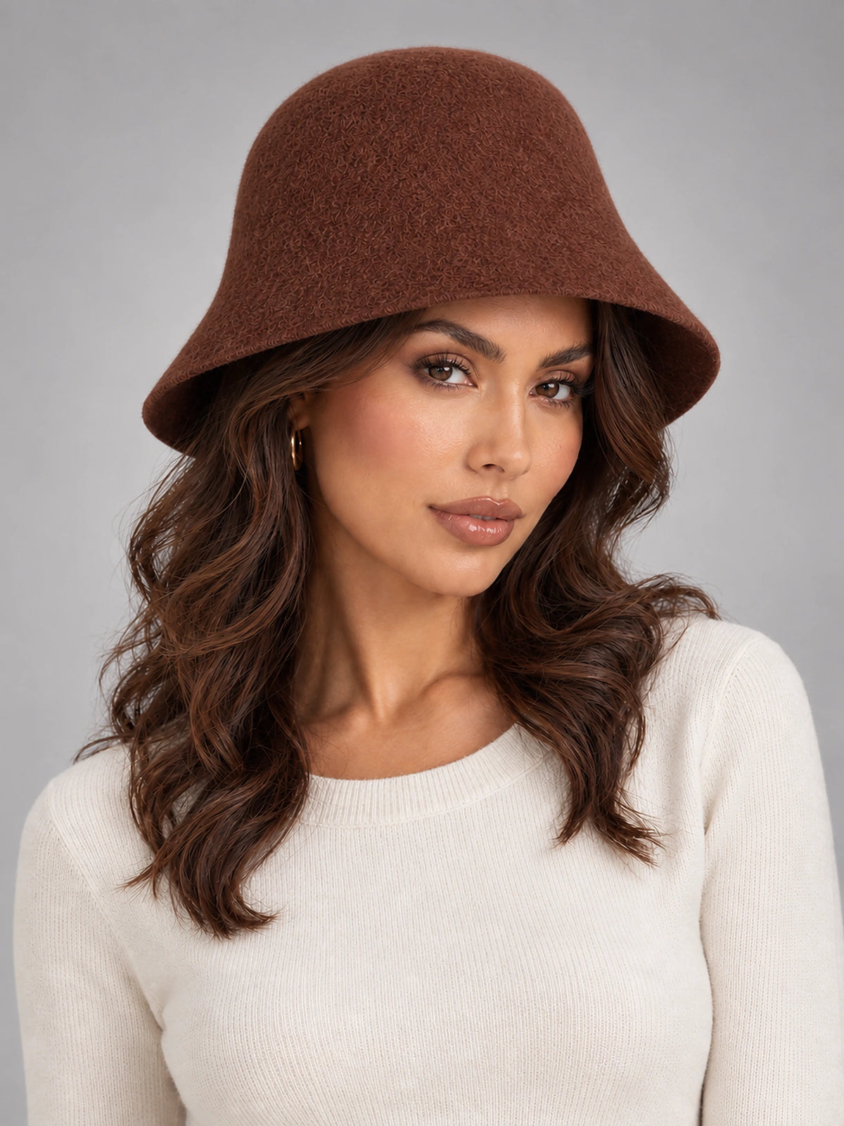 Women's Wool Blend Bucket Hat – Vintage Knit in Rust (Classic) — front view