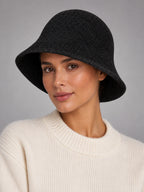 Women's Wool Blend Bucket Hat – Vintage Knit in Black (Rounded) — alternate view