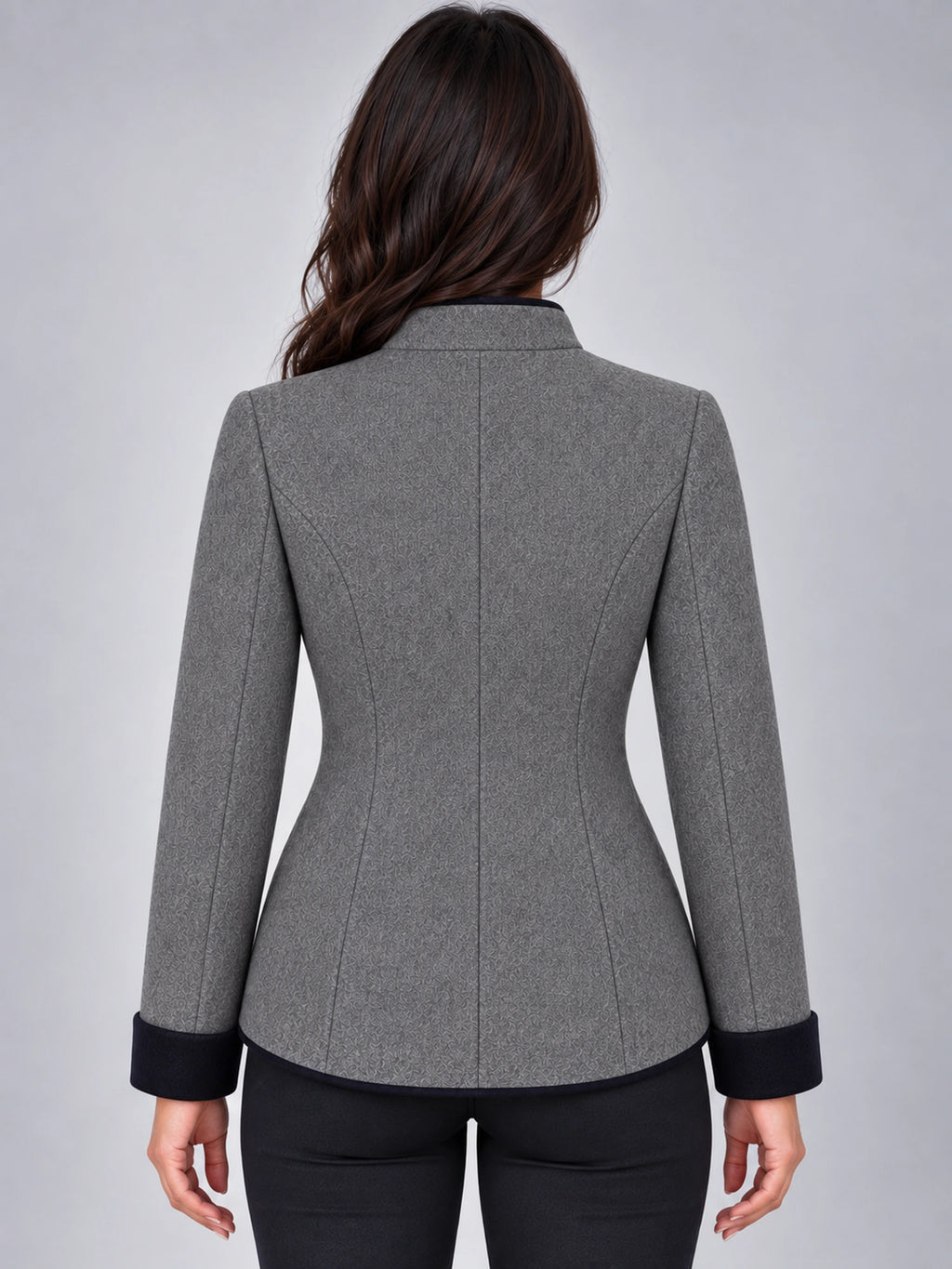 Women's Wool Jacket – Contrast Multi-Button in Charcoal — back view