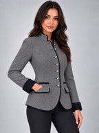Women's Wool Jacket – Contrast Multi-Button in Charcoal — alternate view