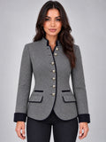 Women's Wool Jacket – Contrast Multi-Button in Charcoal — front view