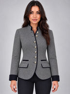 Women's Wool Jacket – Contrast Multi-Button in Charcoal — front view
