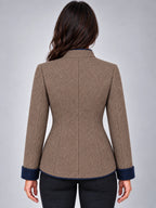 Women's Wool Jacket – Contrast Multi-Button in Coffee — back view