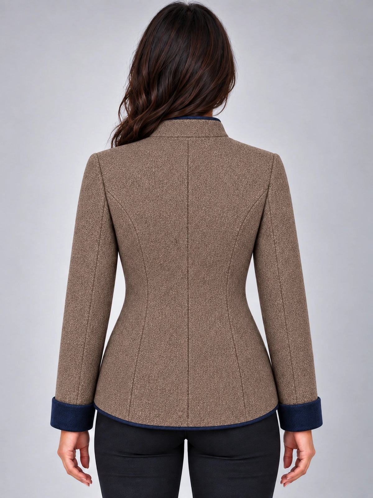 Women's Wool Jacket – Contrast Multi-Button in Coffee — back view