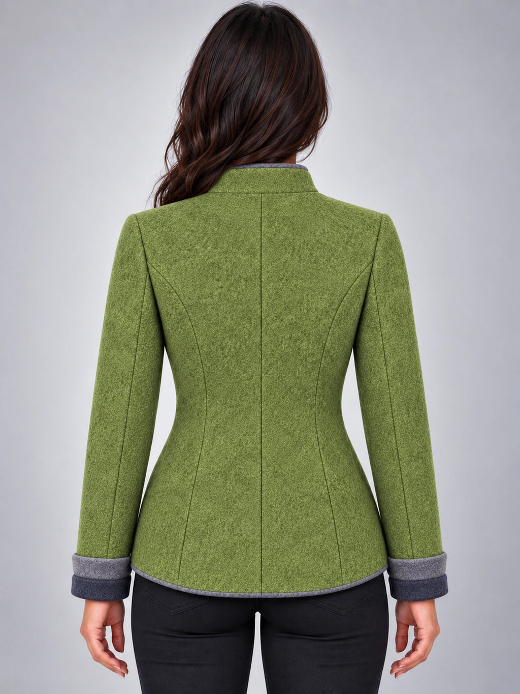 Women's Wool Jacket – Contrast Multi-Button in Grass Green — back view
