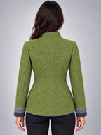 Women's Wool Jacket – Contrast Multi-Button in Grass Green — back view