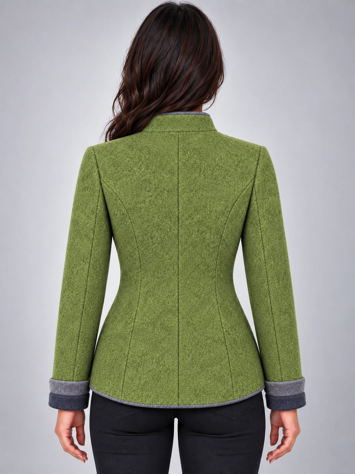 Women's Wool Jacket – Contrast Multi-Button in Grass Green — back view
