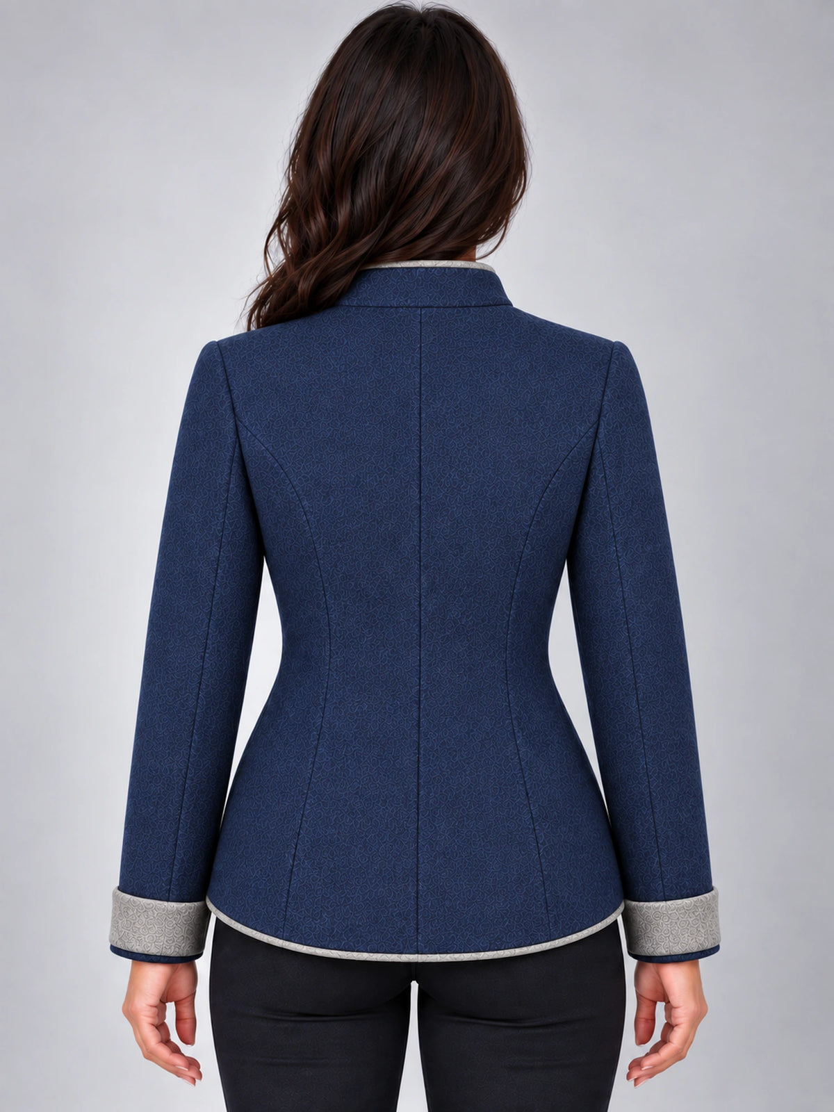 Women's Wool Jacket – Contrast Multi-Button in Navy — back view