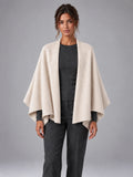 Women's Wool Knit Shawl Wrap – Dual-Use Scarf Cape in Beige — front view