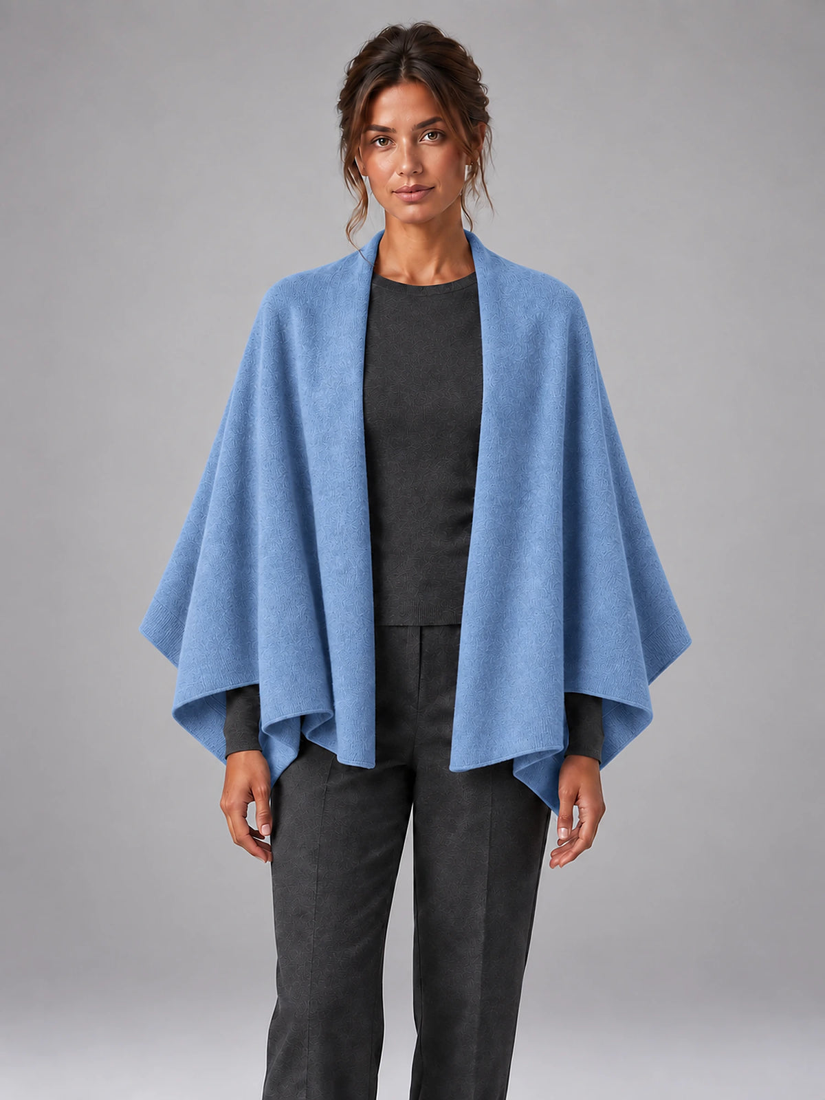 Women's Wool Knit Shawl Wrap – Dual-Use Scarf Cape in Blue — front view