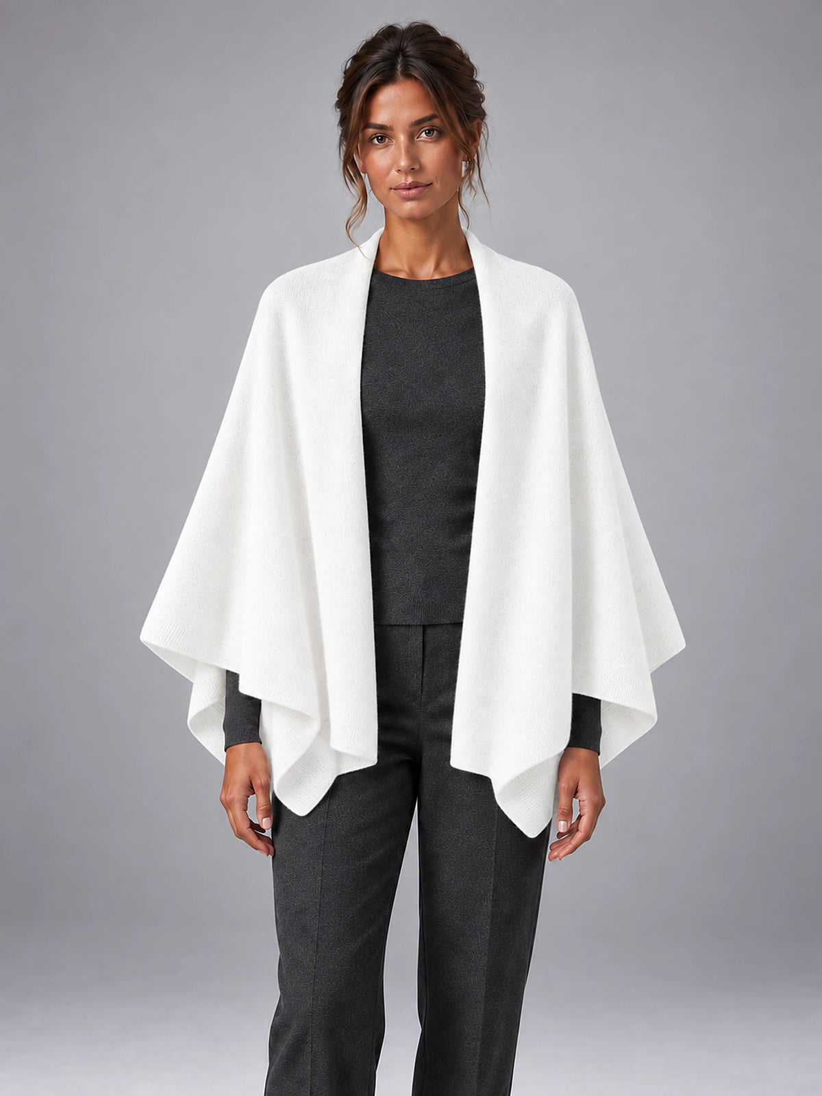 Women's Wool Knit Shawl Wrap – Dual-Use Scarf Cape in White — front view