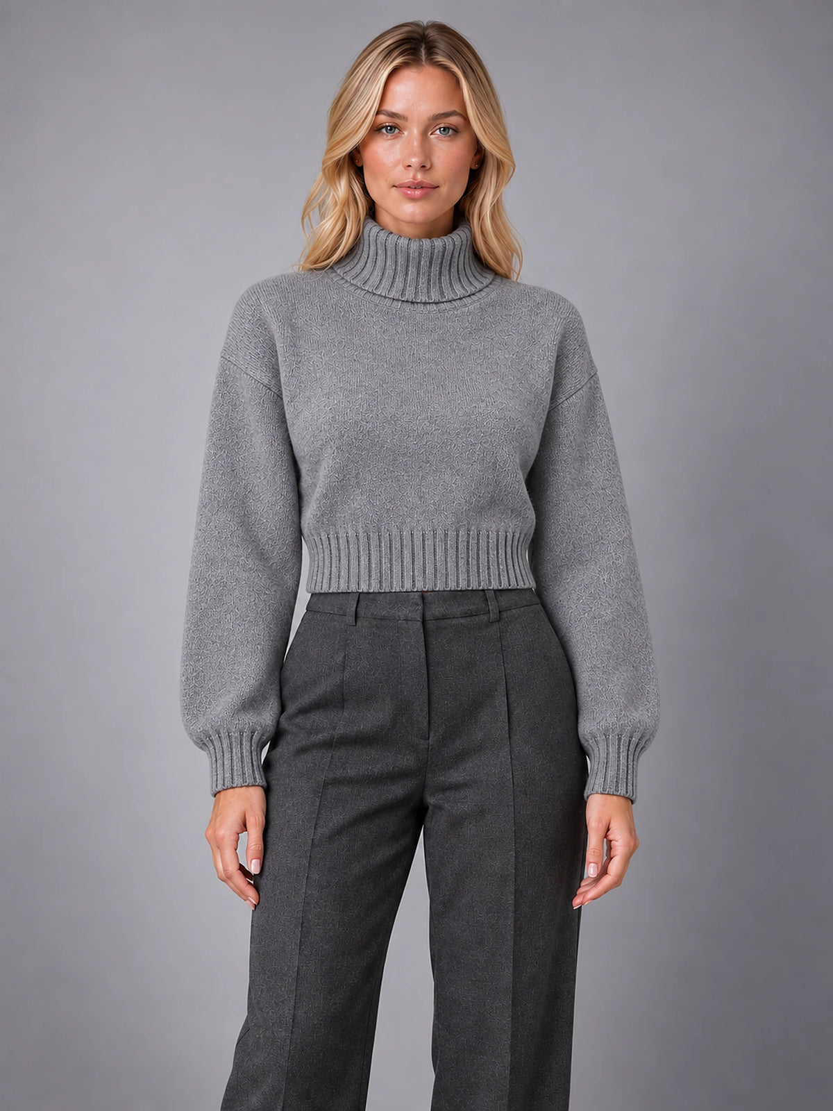 Women's Wool Roll Neck Jumper – Regular Fit Pullover in Grey — front view