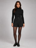Women's Wool Tailored Shorts – High Waist Wide-Leg in Black — front view
