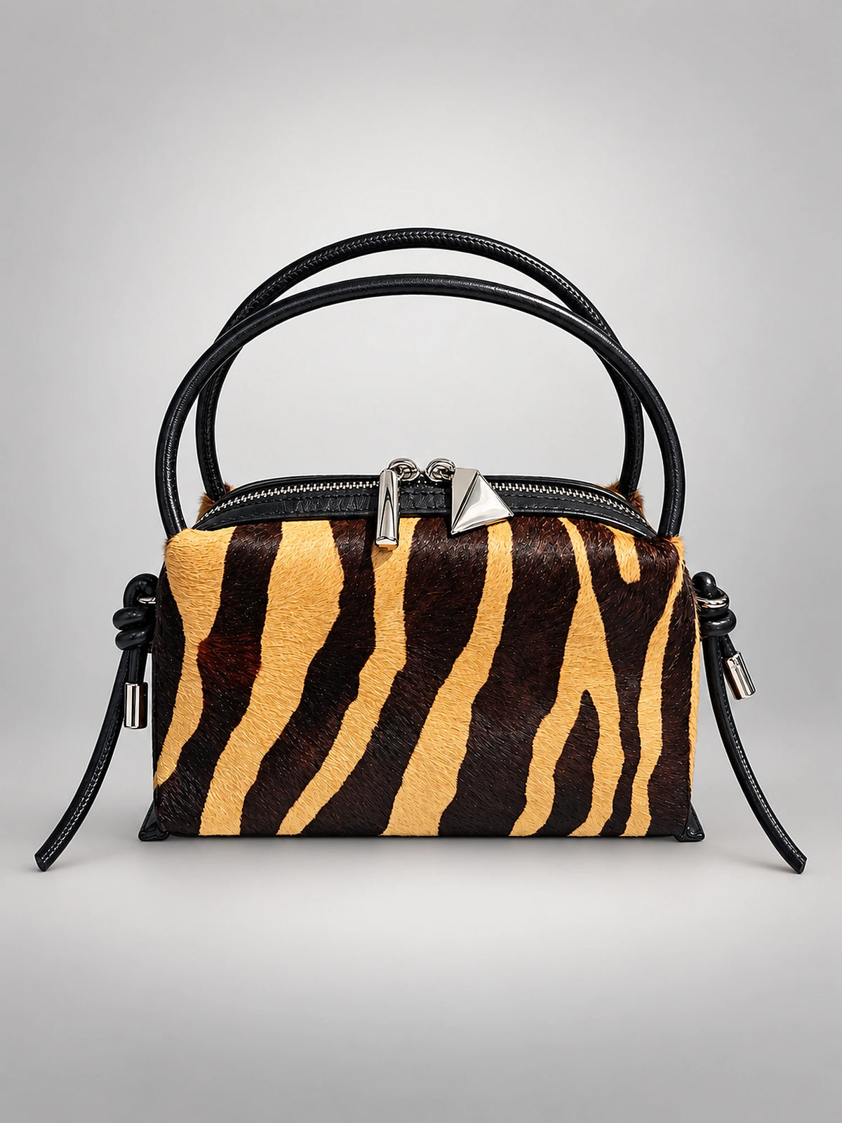 Women's Animal Print Leather Handbag – Top Handle Pillow Bag in Tiger Stripe — alternate view