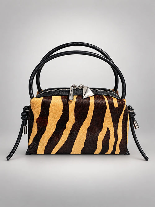 Women's Animal Print Leather Handbag – Top Handle Pillow Bag in Tiger Stripe — alternate view