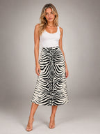 Women's Zebra Print Midi Skirt – High Waist Pencil in Black/White Zebra — alternate view
