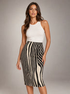 Women's Zebra Print Midi Skirt – High Waist Pencil in Black/White Zebra — alternate view